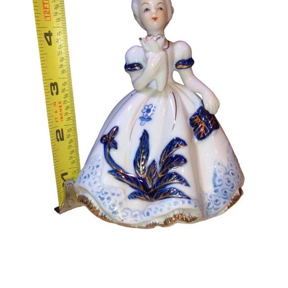 Girl Figurine Blue White Dress Gold Colored Accents - Picture 10 of 15